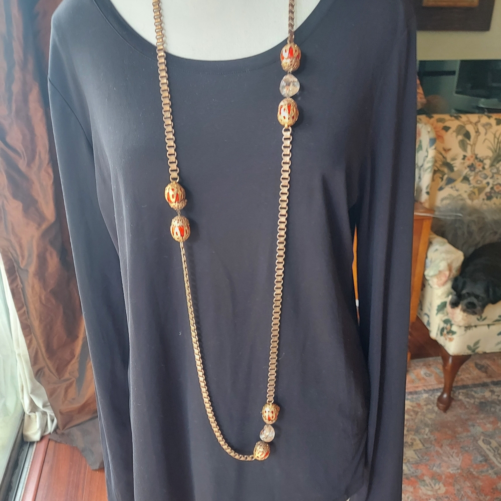 Artisan Beaded Necklace with Gold Chain